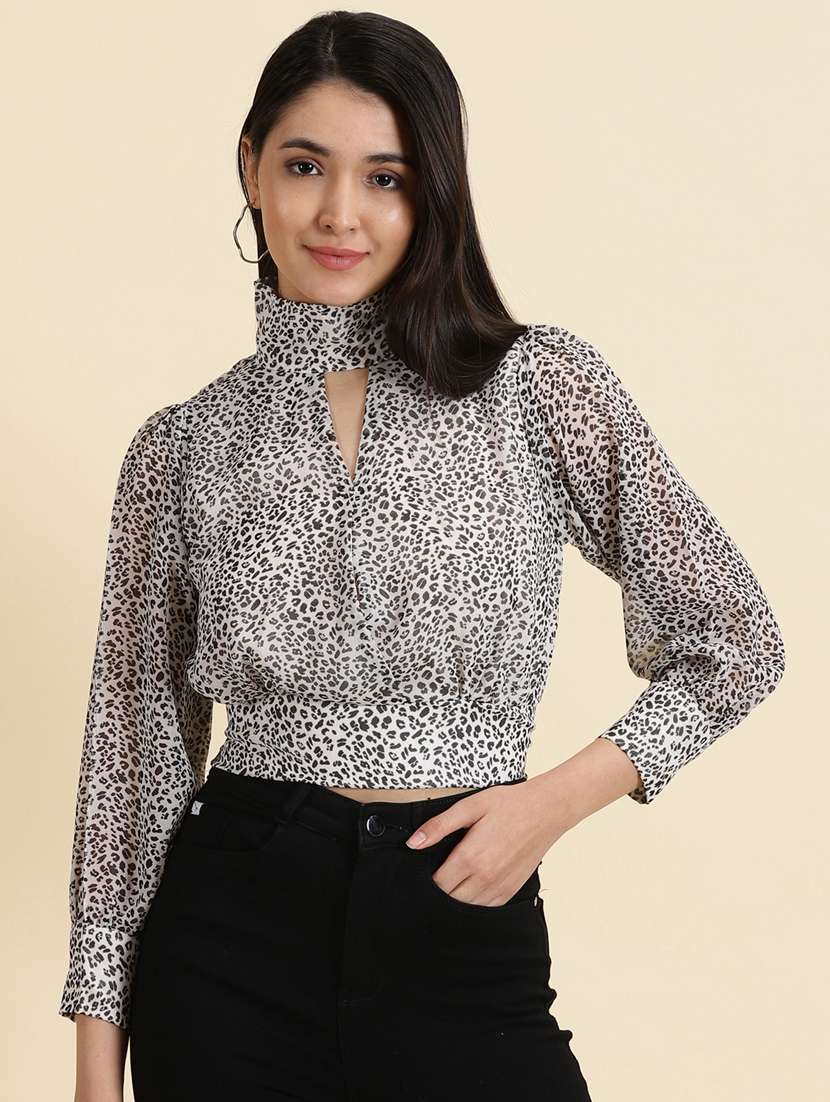 women's crop key hole neck top
