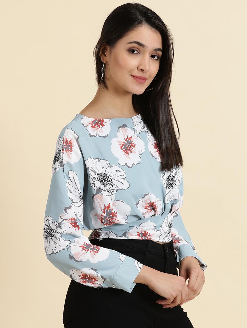 women's blouson boat neck top - 19699150 - Standard Image - 2