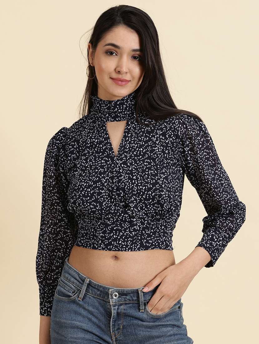 women's crop key hole neck top