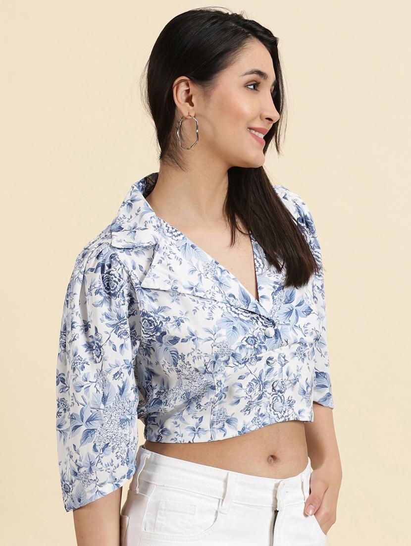 women's crop lapel neck top - 19699163 - Standard Image - 2