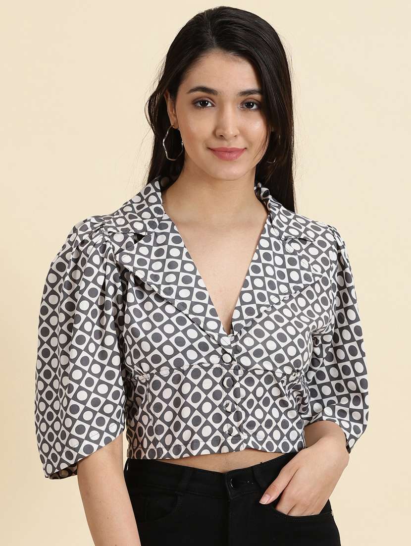 women's crop lapel neck top