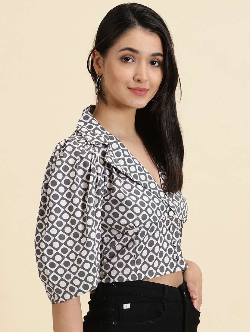 women's crop lapel neck top - 19699165 -  Standard Image - 2