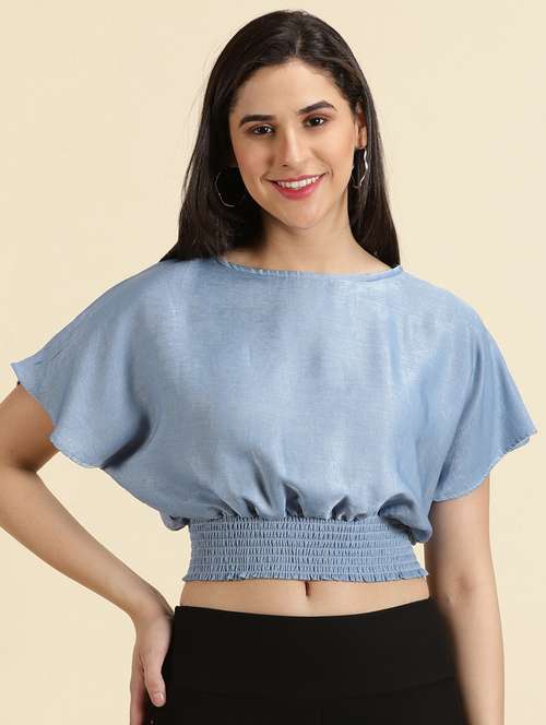 women's crop round neck top - 19699173 - Standard Image - 0