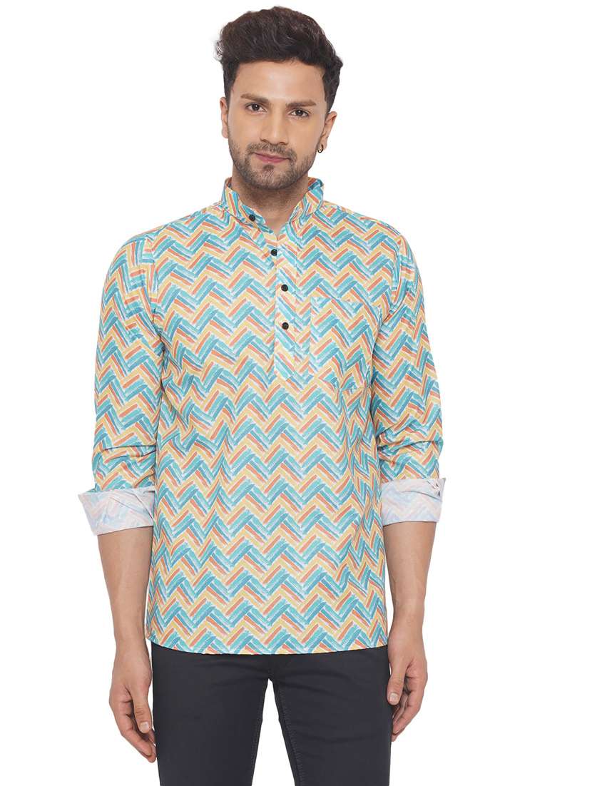 mandarin neck printed short kurta