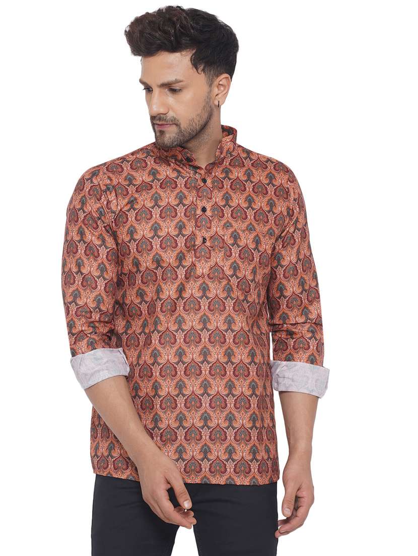 mandarin neck printed short kurta