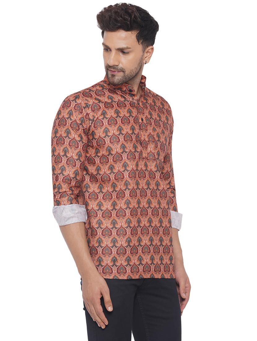 mandarin neck printed short kurta - 19699223 - Standard Image - 2