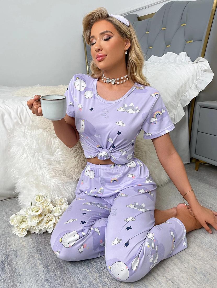 lavender printed pyjama set nightwear set - 19699412 - Standard Image - 2