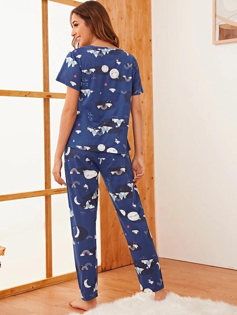 navy blue printed pyjama set nightwear set - 19699413 - Standard Image - 2