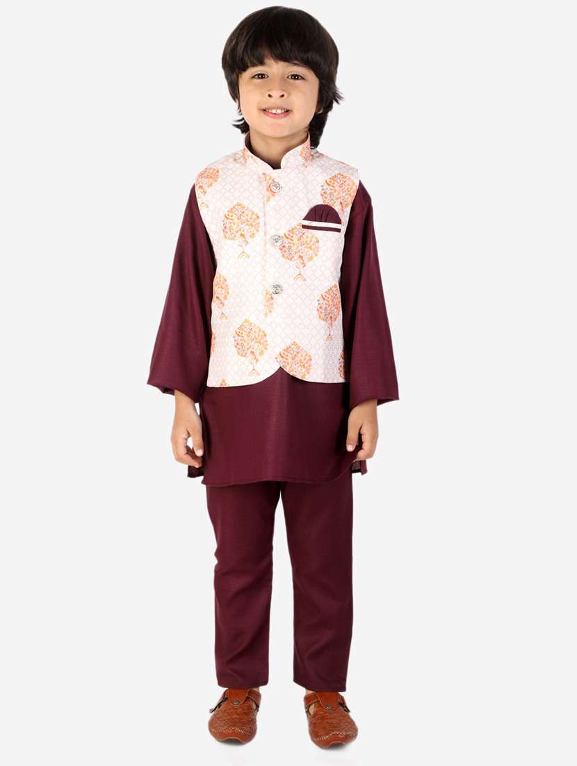 maroon printed kurta set