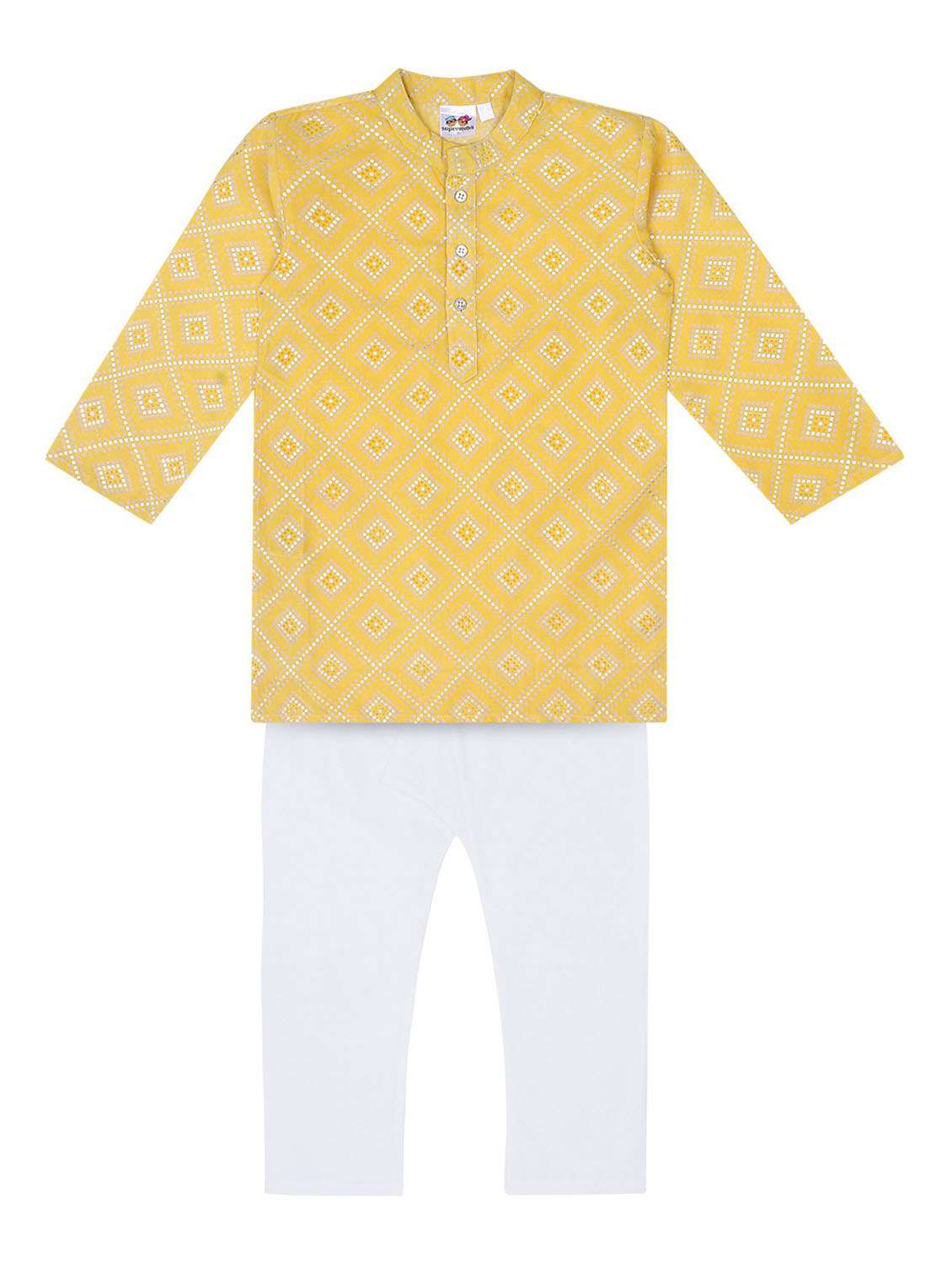 yellow printed kurta set