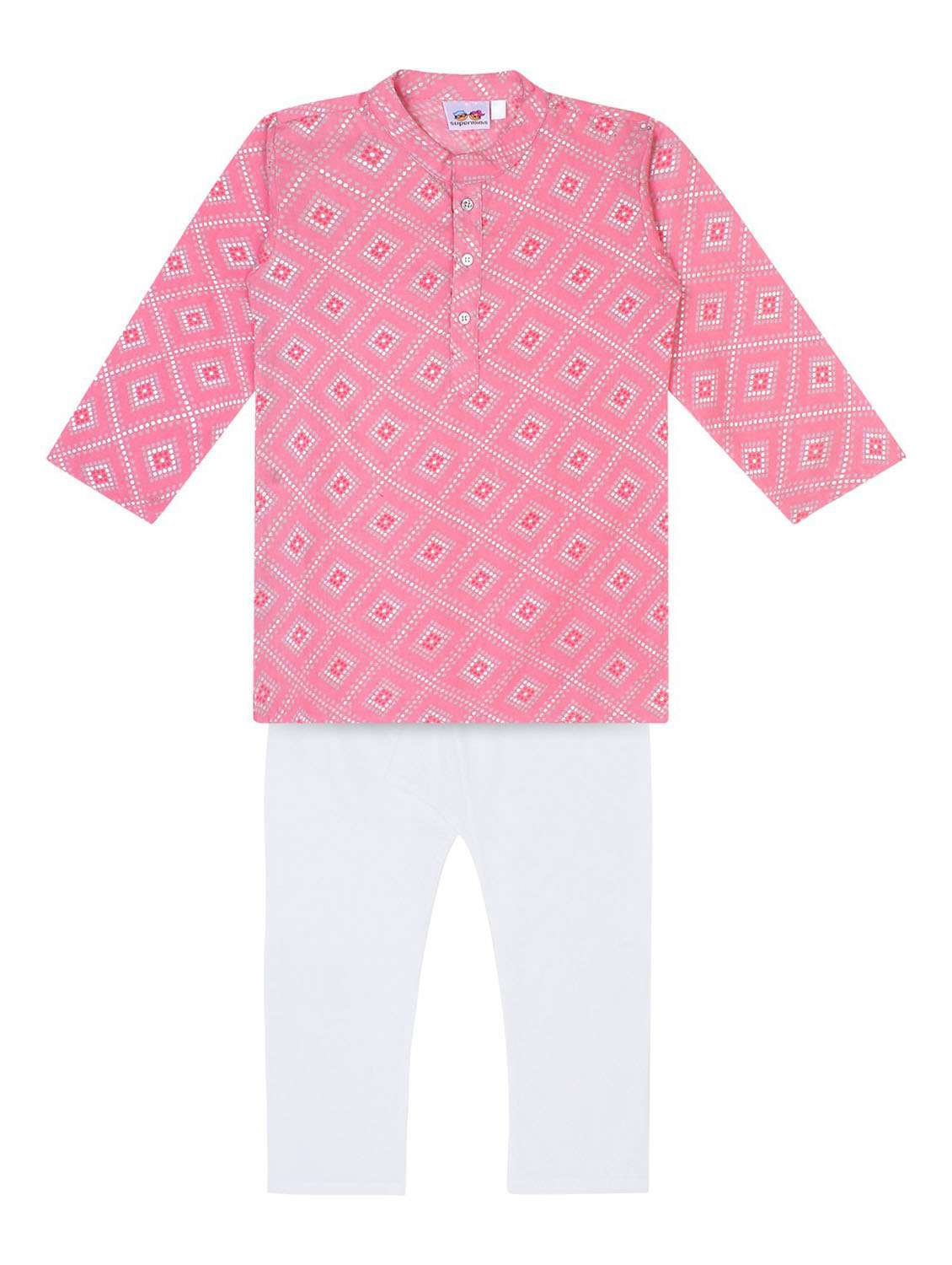 pink printed kurta set