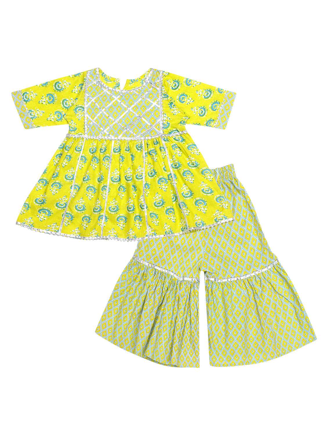 green printed kurta sharara set