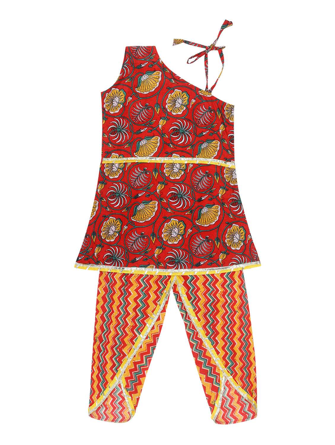 orange printed kurta salwar set 