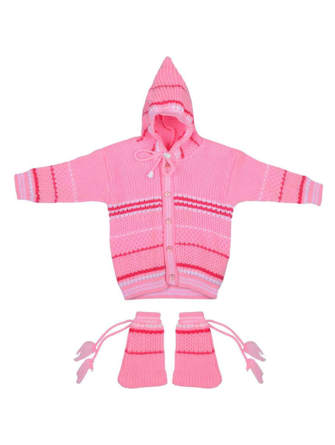 pink hooded cardigan with socks set