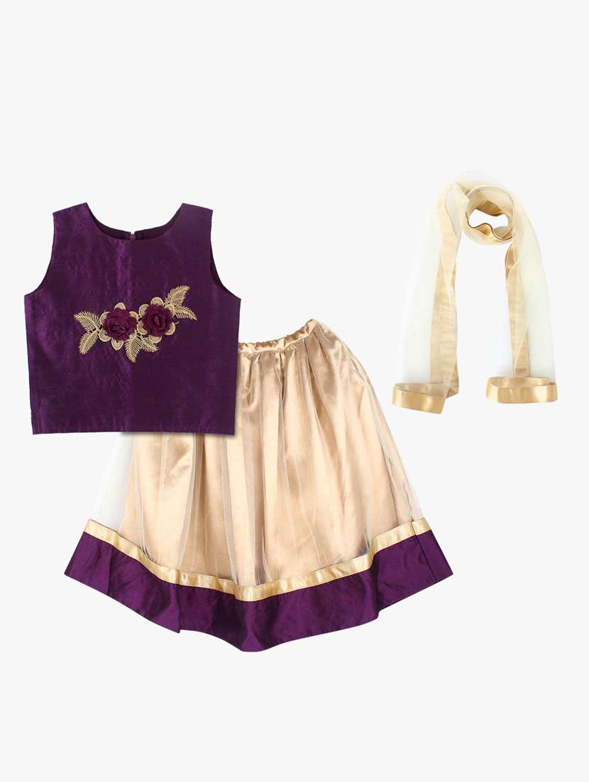 girls purple & beige colour lehenga choli with dupatta