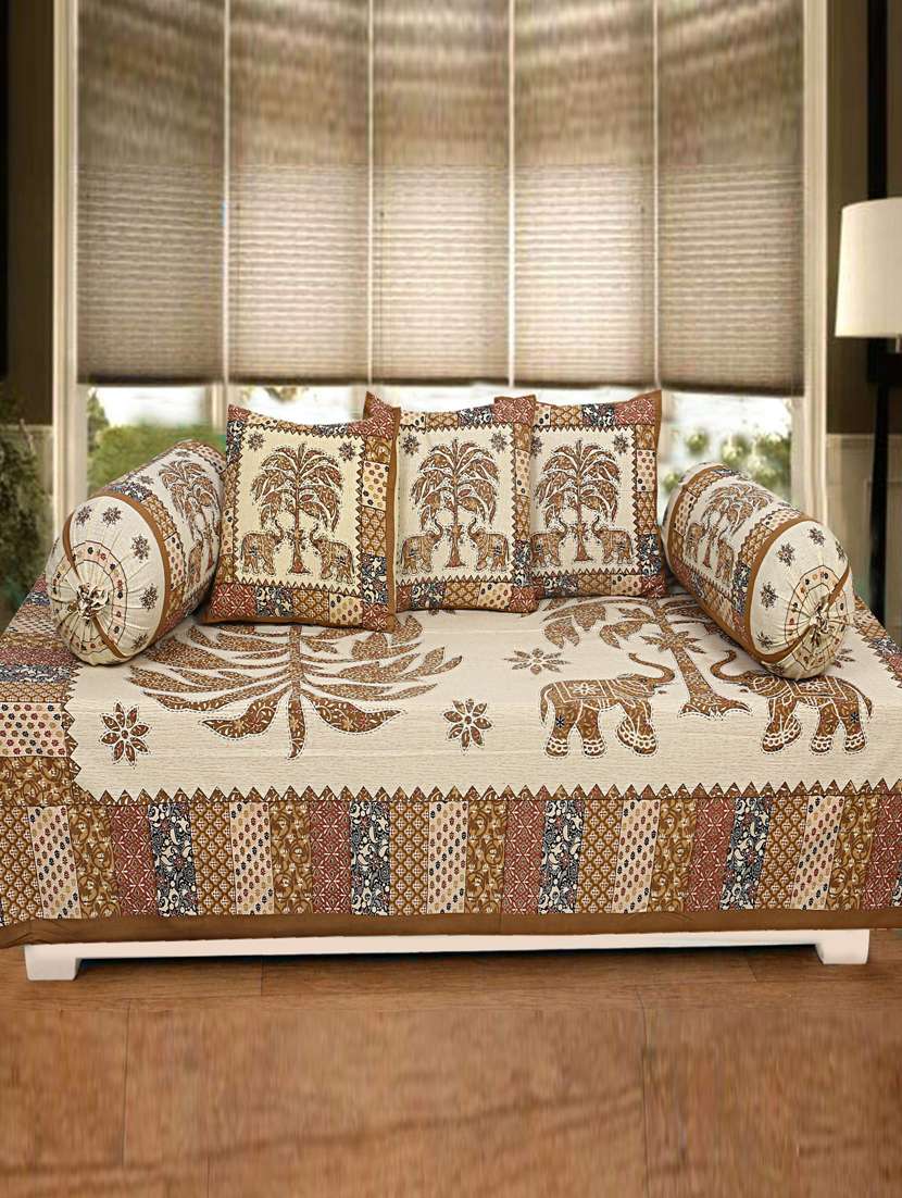 indhome life multicolor pure cotton set of 6 pcs jaipuri traditional pattern diwan set