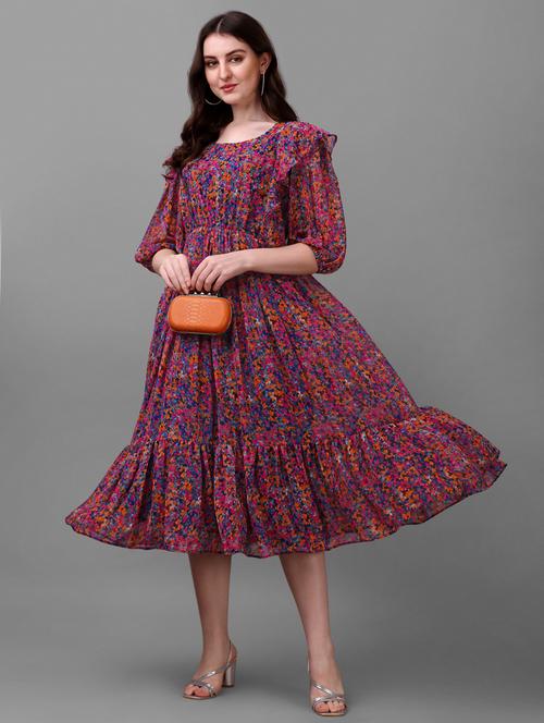 women's tiered dress printed dress - 19701666 - Standard Image - 0
