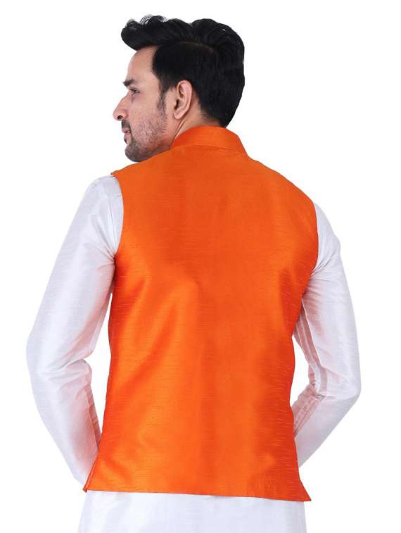 orange silk nehru jacket - 19702558 - Standard Image - 2