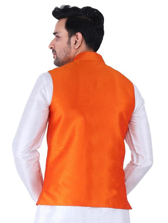 orange silk nehru jacket - 19702571 - Standard Image - 2