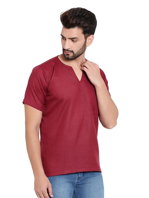 notched neck solid short kurta - 19702629 - Standard Image - 2