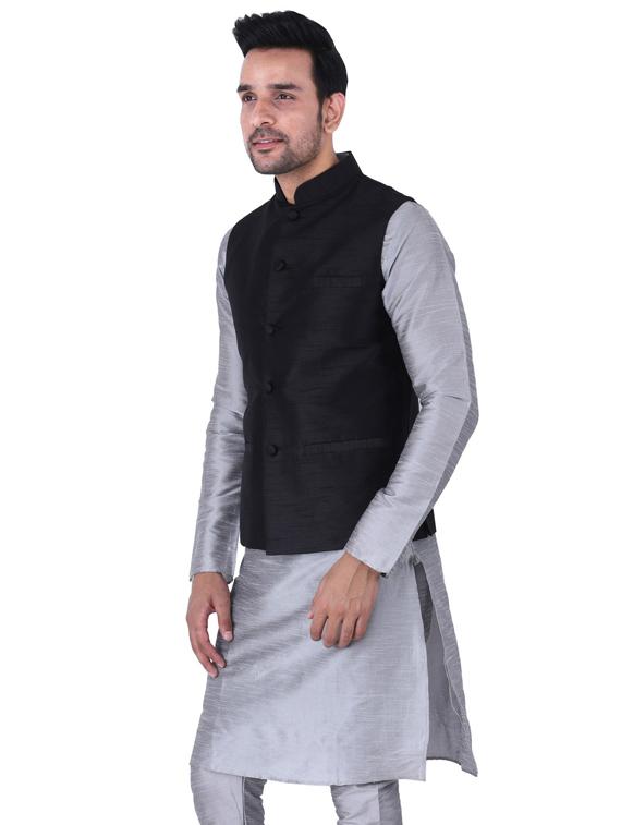 multi colored solid kurta pyjama with nehru jacket - 19702835 - Standard Image - 2