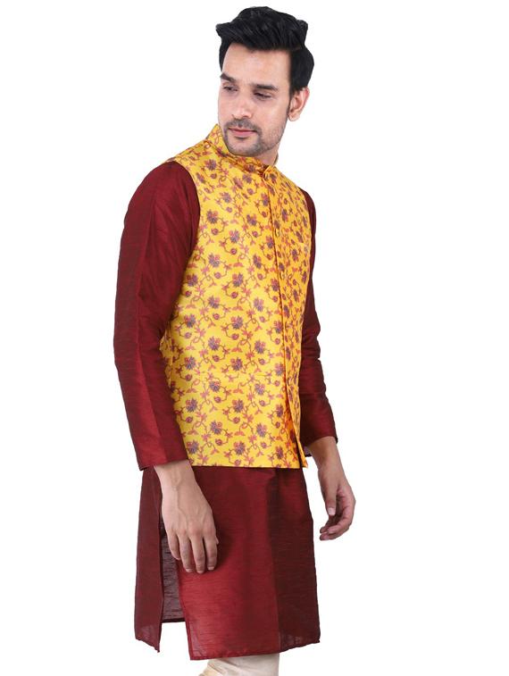multi colored printed kurta pyjama with nehru jacket - 19702843 - Standard Image - 2