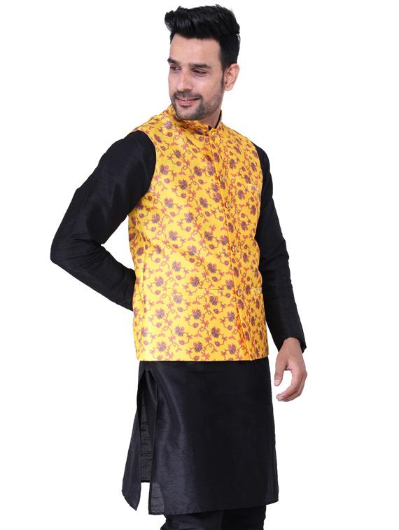 multi colored printed kurta pyjama with nehru jacket - 19702846 - Standard Image - 2