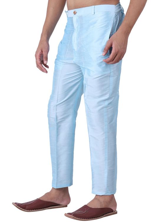 light blue silk flat front casual trousers - 19702993 - Standard Image - 2