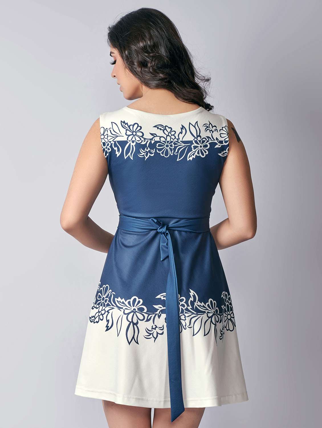 blue printed fit & flare dress - 19703326 - Standard Image - 2