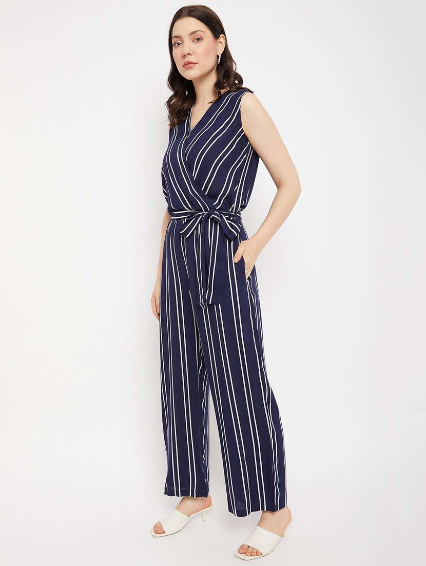 navy blue striped full leg jumpsuit - 19705484 -  Standard Image - 2