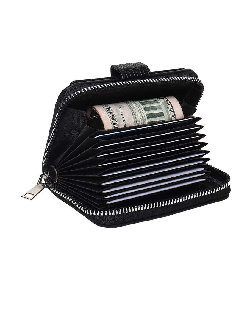 black leatherette card holder