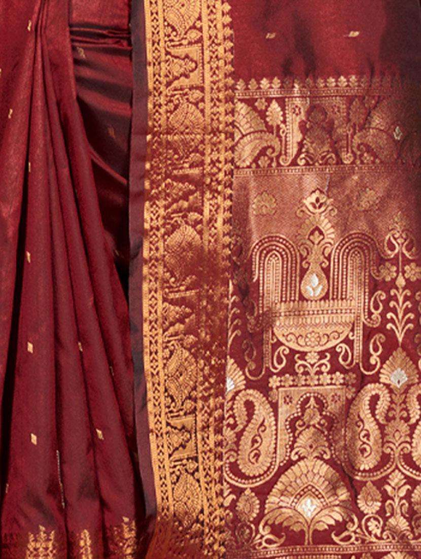 maroon self design banarasi saree with blouse - 19708632 -  Standard Image - 2
