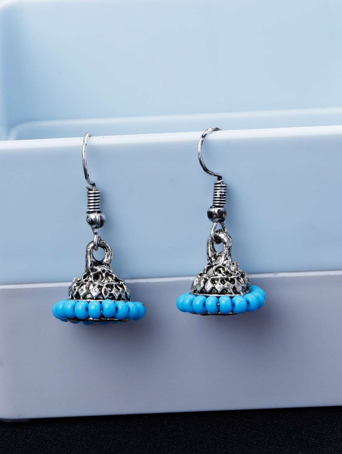 blue silver plated jhumka earring