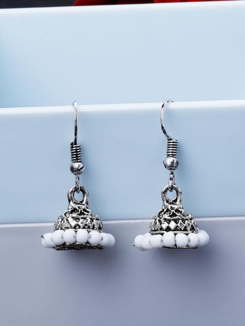 white silver plated jhumka earring - 19709076 - Standard Image - 0