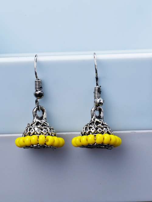 yellow silver plated jhumka earring - 19709078 - Standard Image - 0