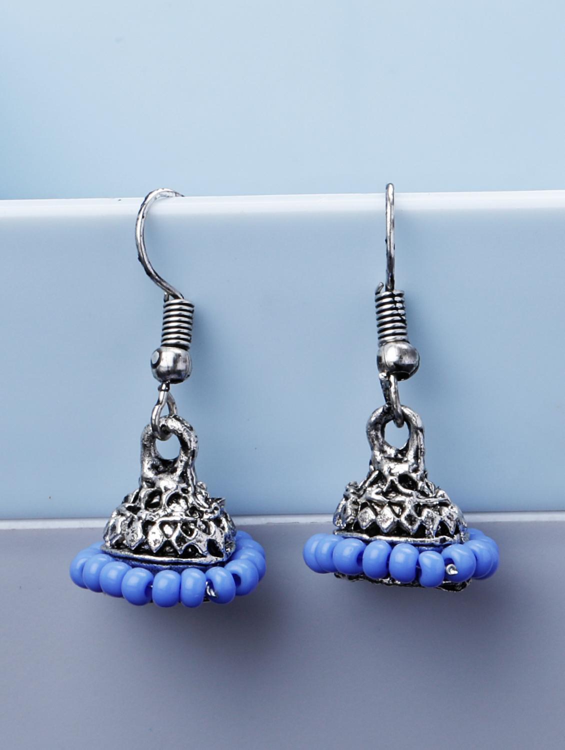 purple silver plated jhumka earring - 19709081 - Zoom Image - 0