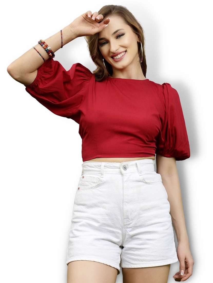 women's crop crew neck top