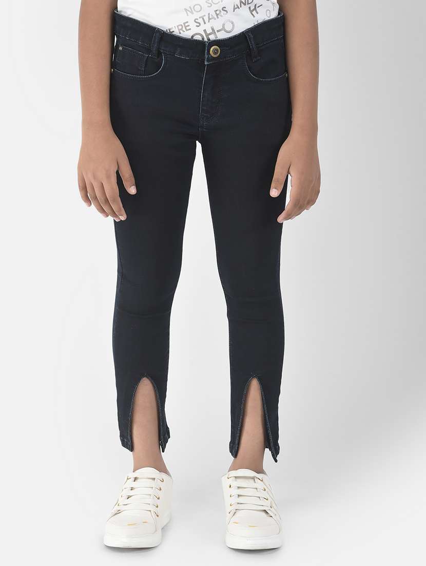 girls black front slit jean