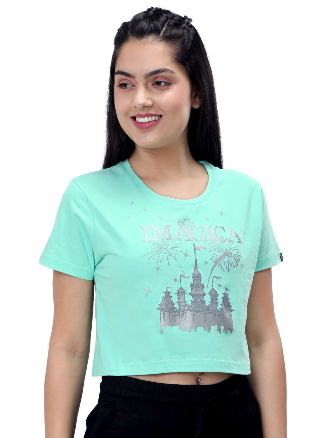 women's crop crew neck top - 19714309 - Standard Image - 2