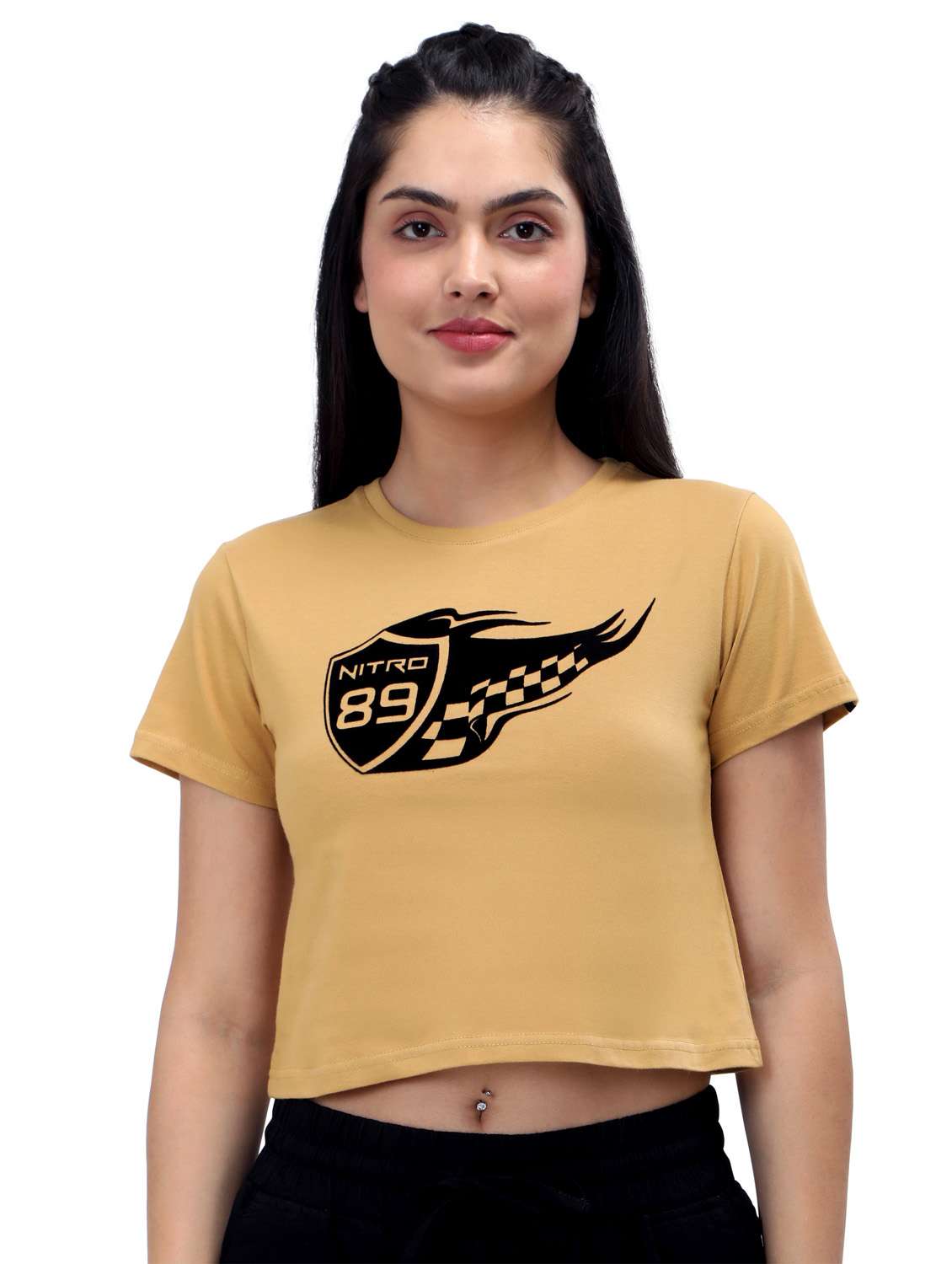 women's crop crew neck top