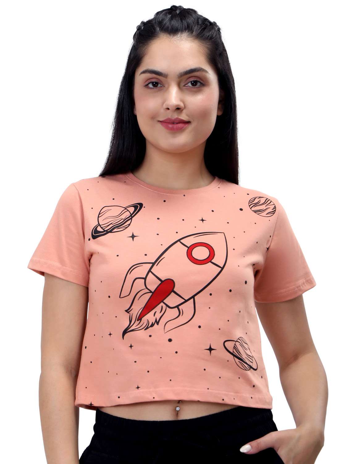 women's crop crew neck top