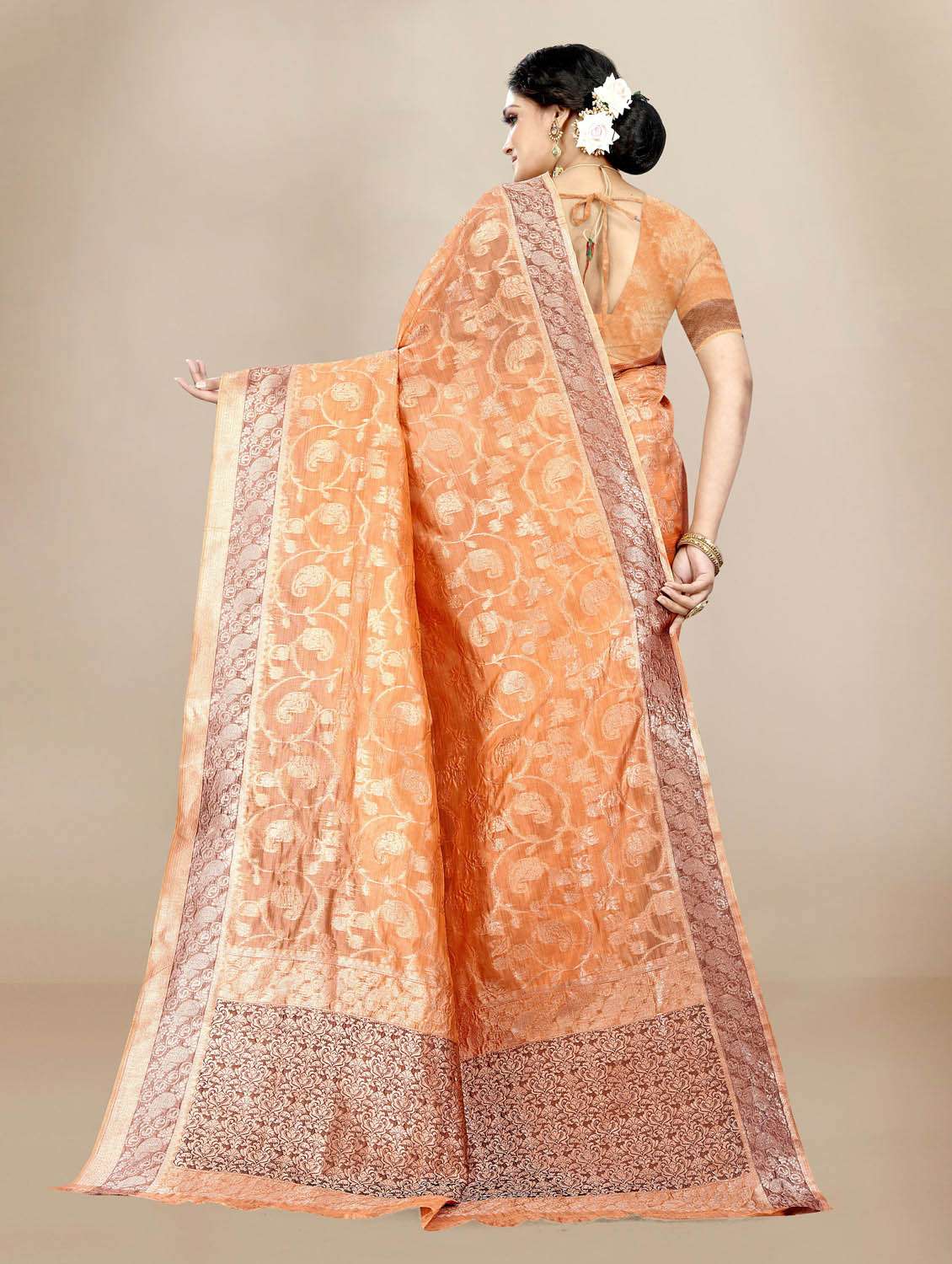 women's self design peach colored saree with blouse - 19717848 -  Standard Image - 2