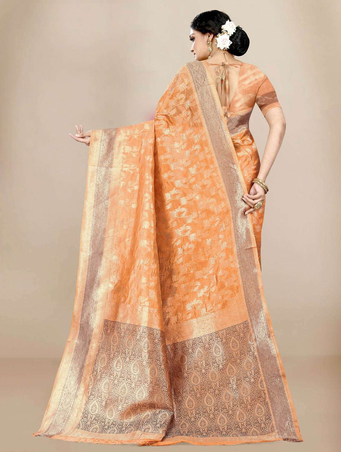 women's self design peach colored saree with blouse - 19717855 -  Standard Image - 2