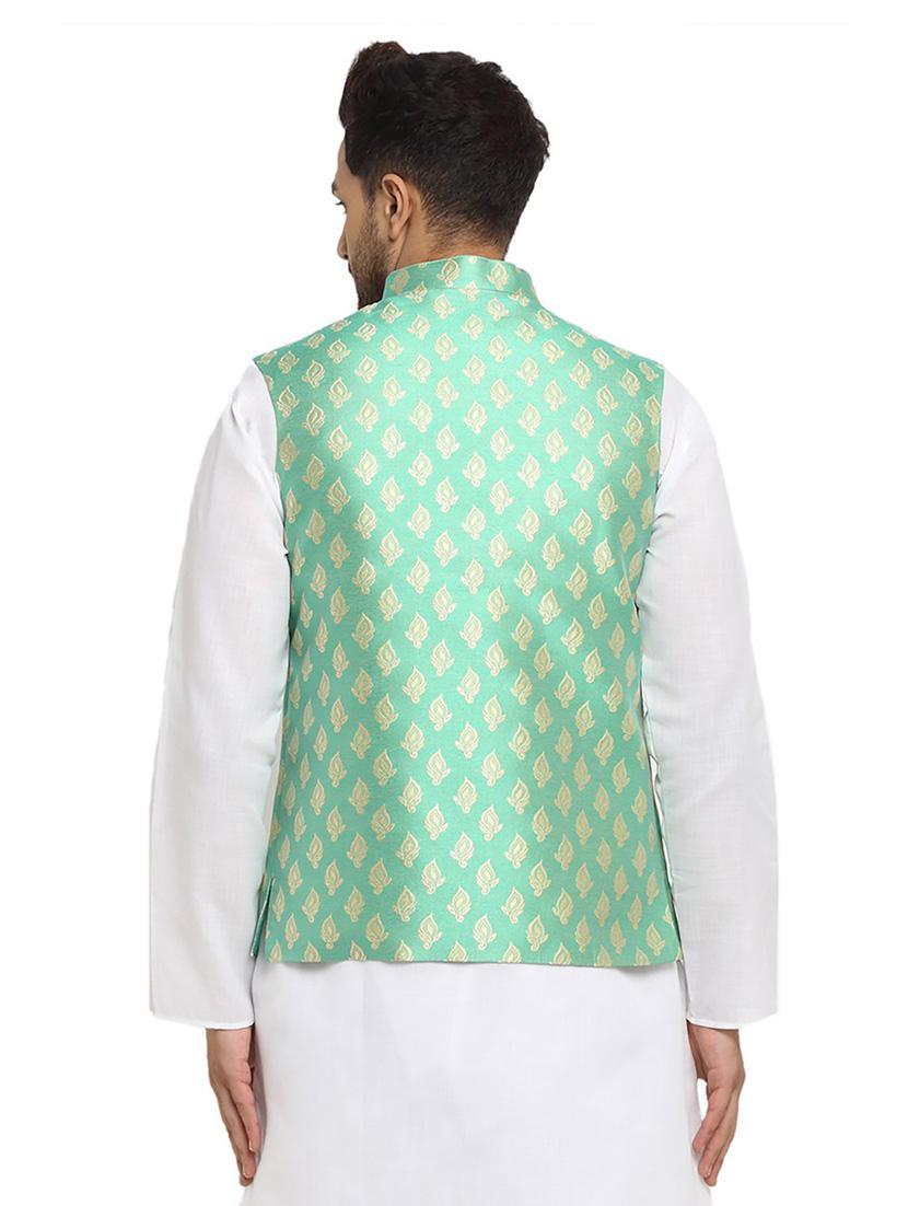men mandarin collar woven nehru jacket - 19718181 - Standard Image - 2