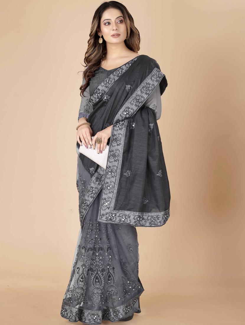 self designed embroidered woven saree with blouse - 19718488 - Standard Image - 2