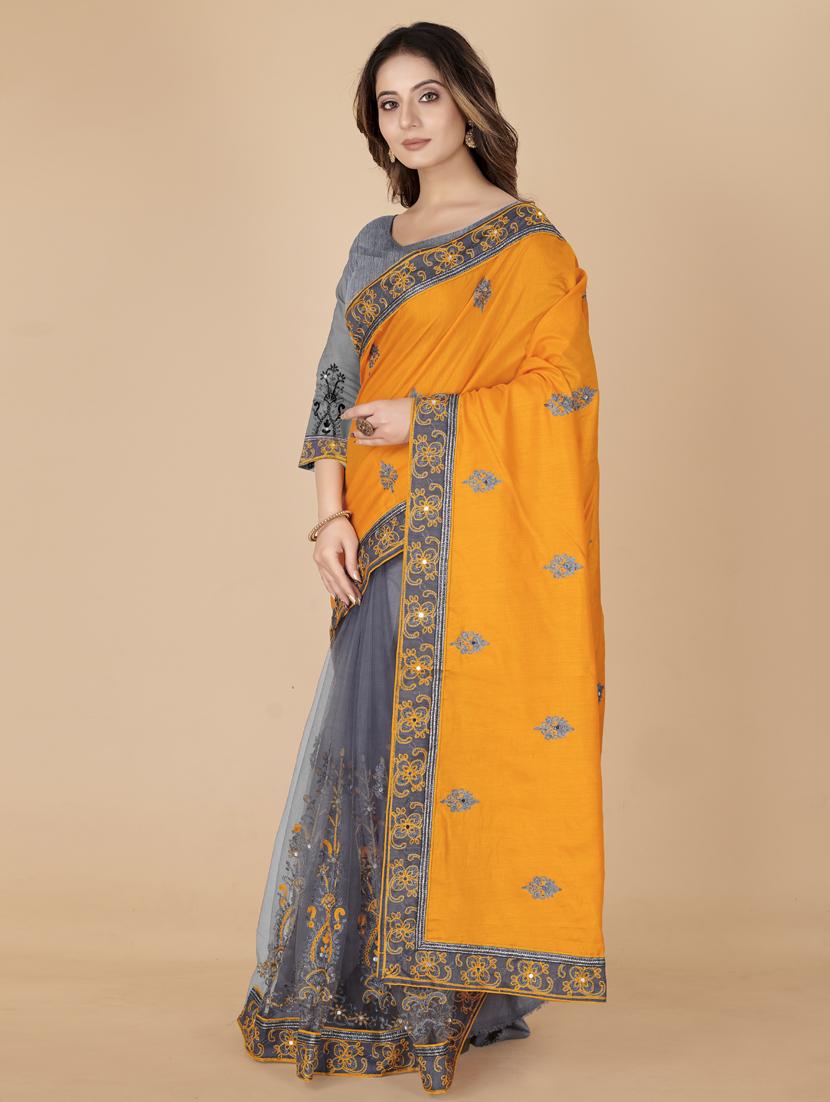 self designed half and half embroidered saree with blouse - 19718489 - Standard Image - 2