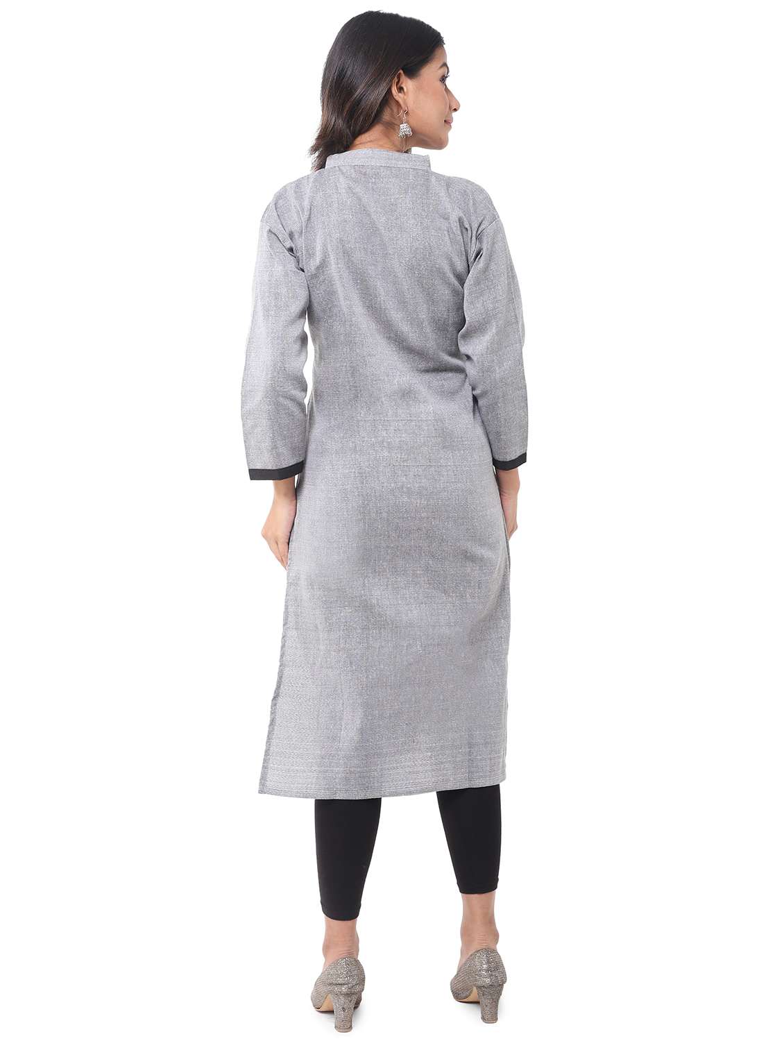 grey solid mandarin neck straight kurta - 19718735 -  Standard Image - 2
