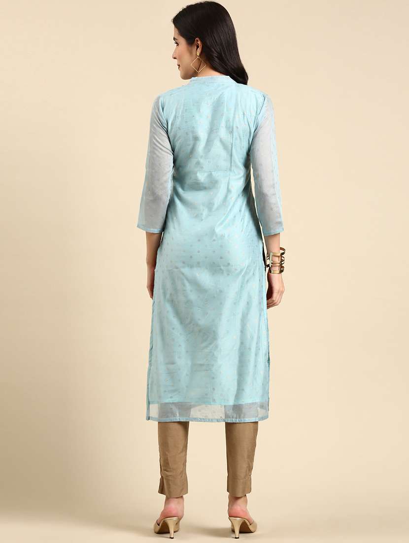 mandarin neck solid front slit kurta - 19719229 -  Standard Image - 2