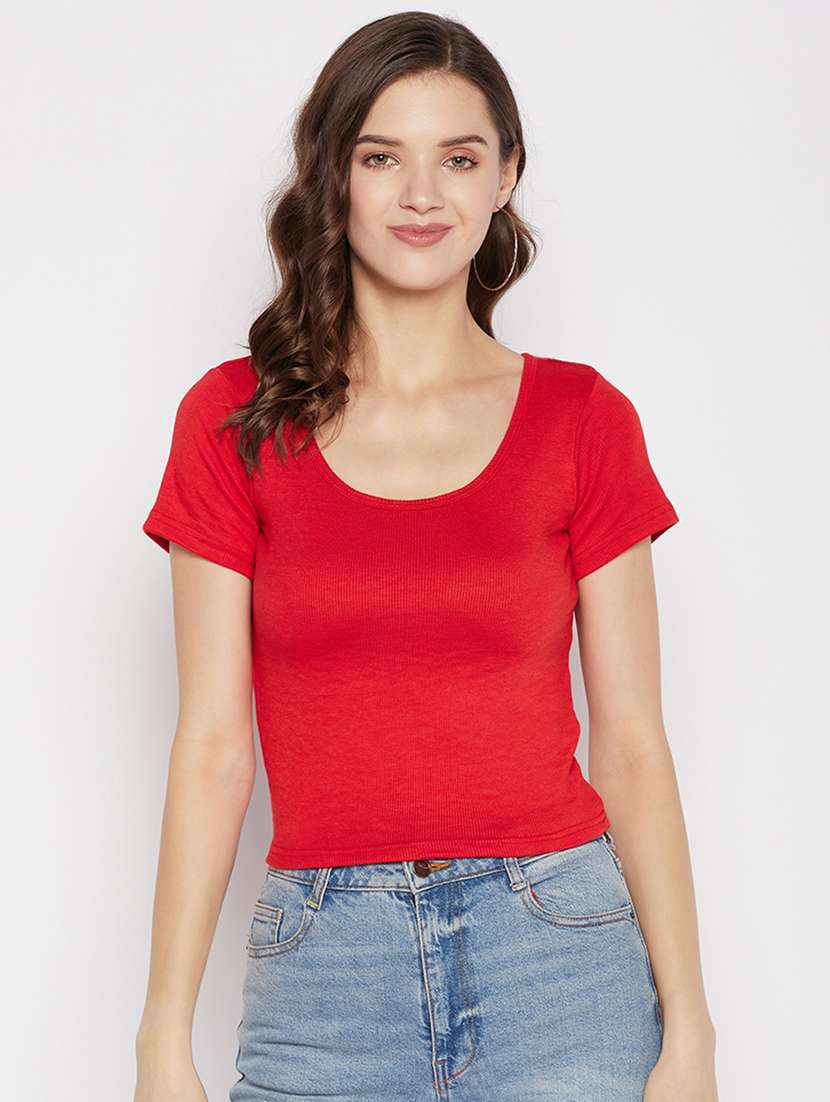 women's crop scoop neck top