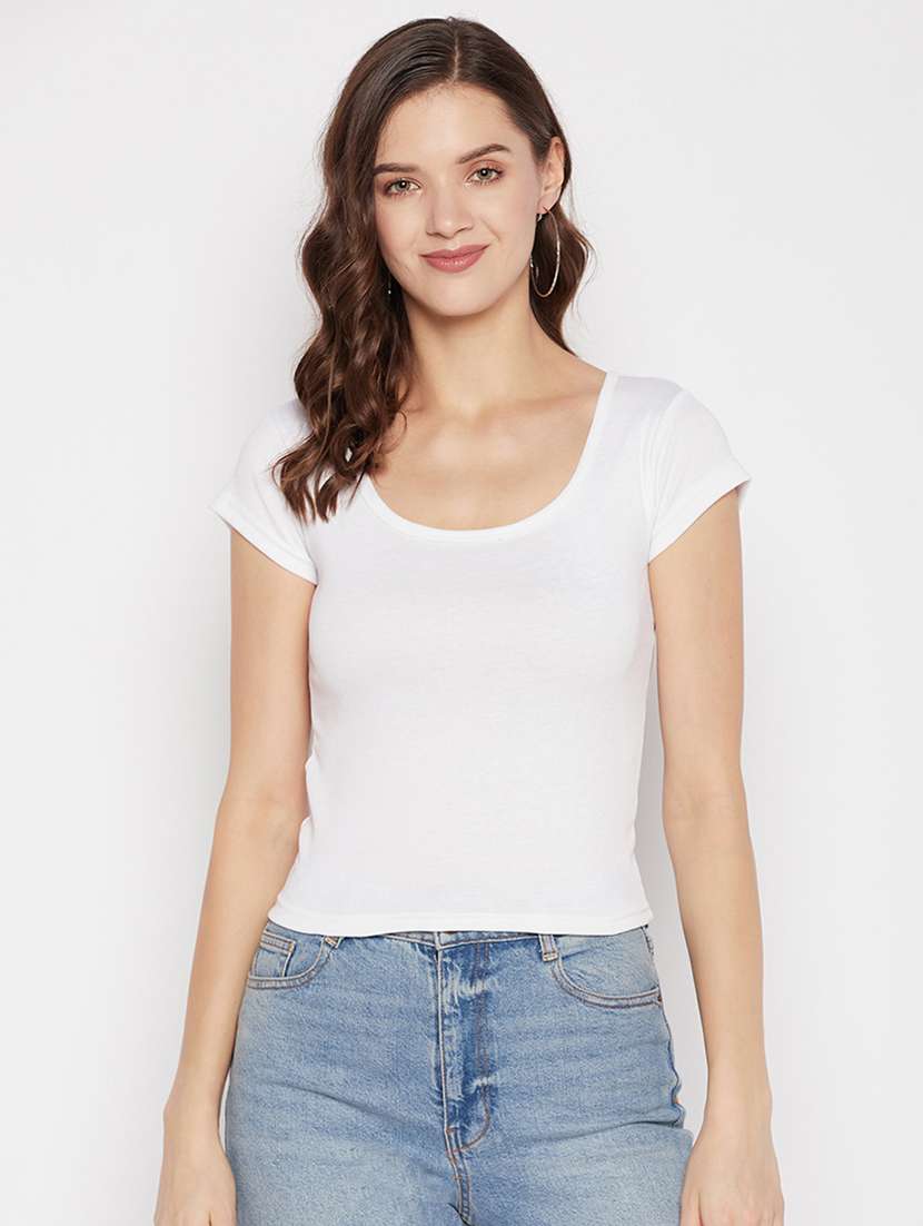 women's white scoop neck top